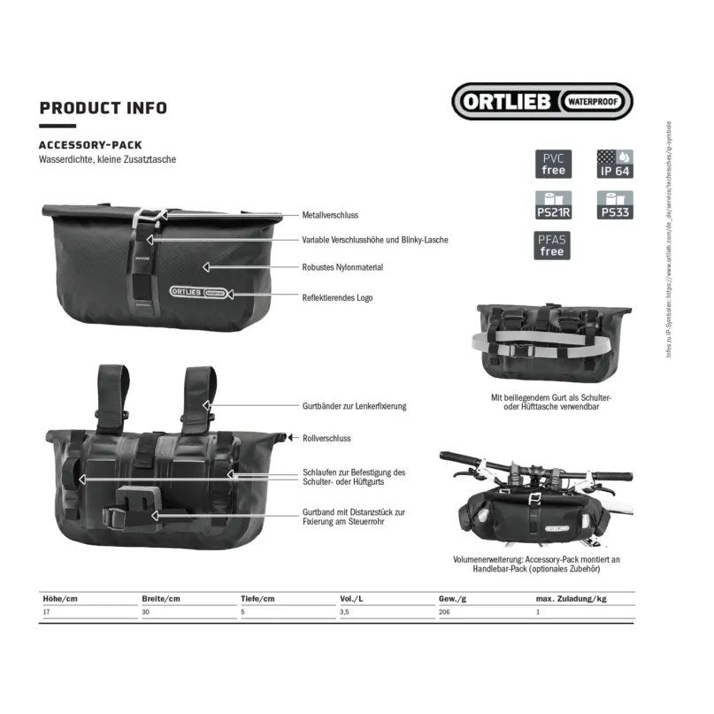 Accessory-Pack Lenkertasche und Erweiterungstasche für Handlebar-Pack