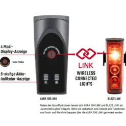 Aura 100 Link Frontlicht + Blaze Link Rücklicht Fahrradbeleuchtung Set