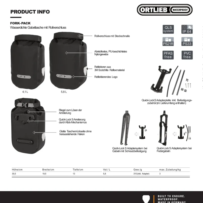 Fork-Pack 5,8 l Bikepacking-Gabeltasche dark sand