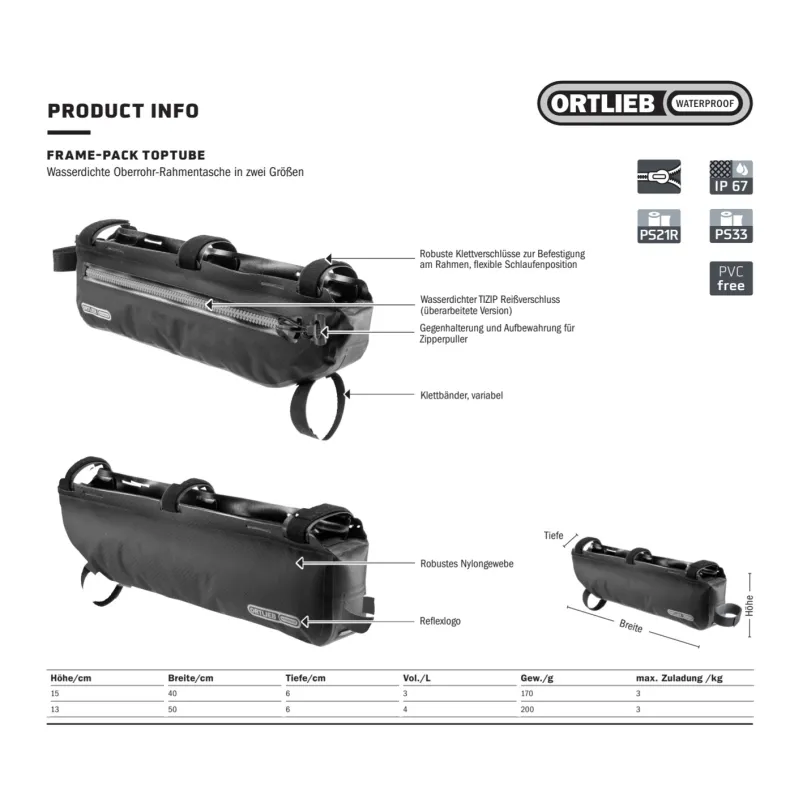 Frame-Pack Toptube 3 l Bikepacking-Rahmentasche braun