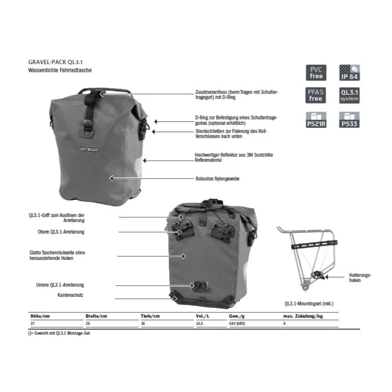 Gravel-Pack QL3.1 Fahrradtasche vorne
