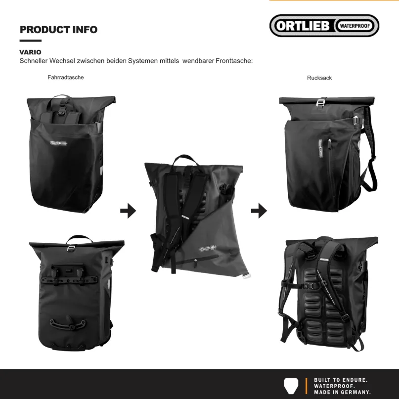 Vario Fahrrad-Packtasche/Rucksack schwarz