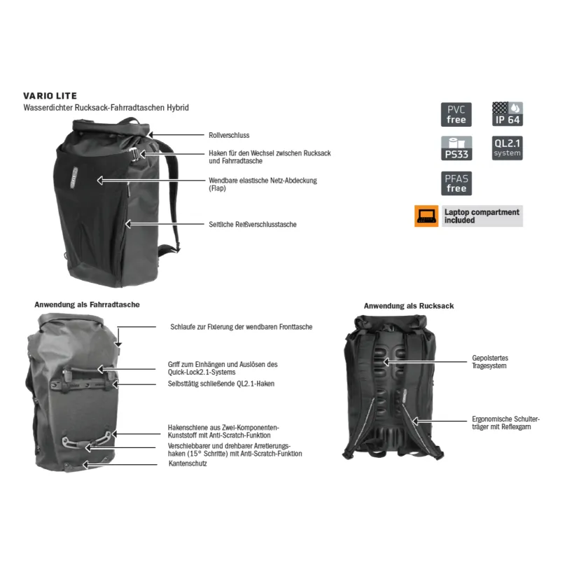 Vario Lite Rucksack/Fahrradtasche orange