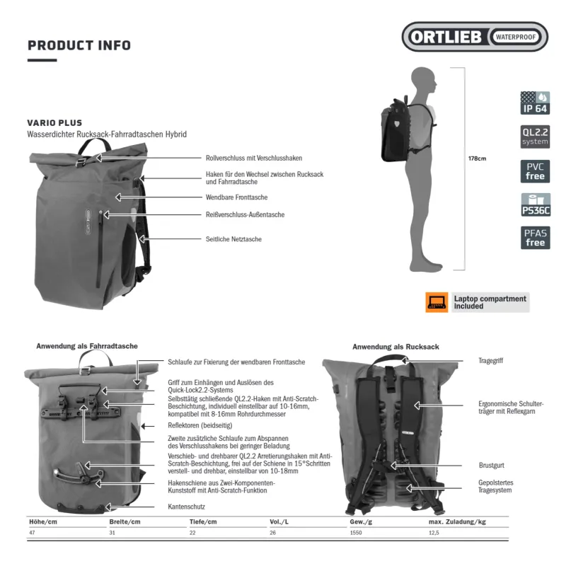 Vario Plus Fahrradtasche & Fahrradrucksack schwarz
