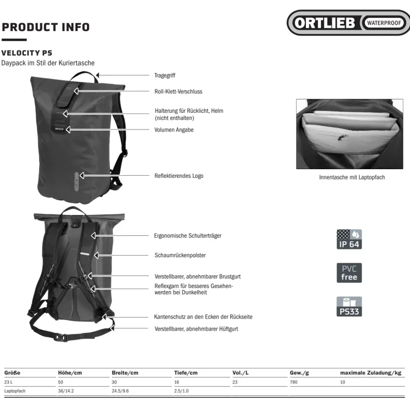 Velocity PS 23 l Fahrrad-Rucksack schwarz